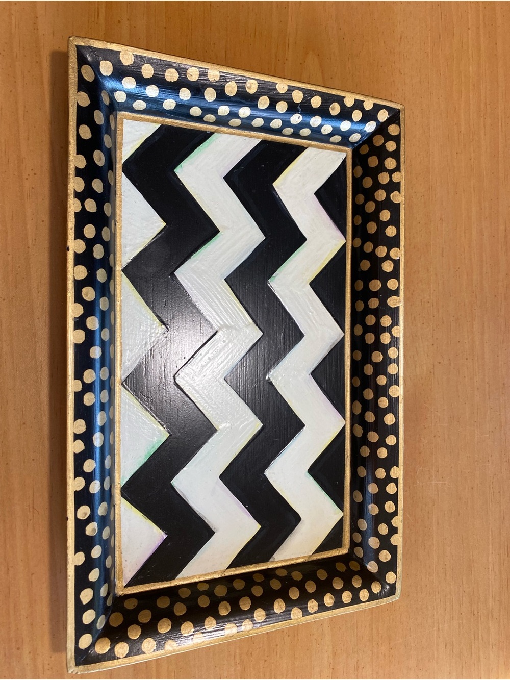 MacKenzie-Childs Black, White & Gold Chevron Accent Tray